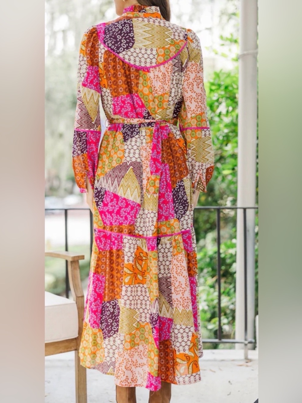 Avara Fate Happy For You Fuchsia Pink Cotton Patchwork Maxi Dress Pink Multi M - Picture 2 of 13